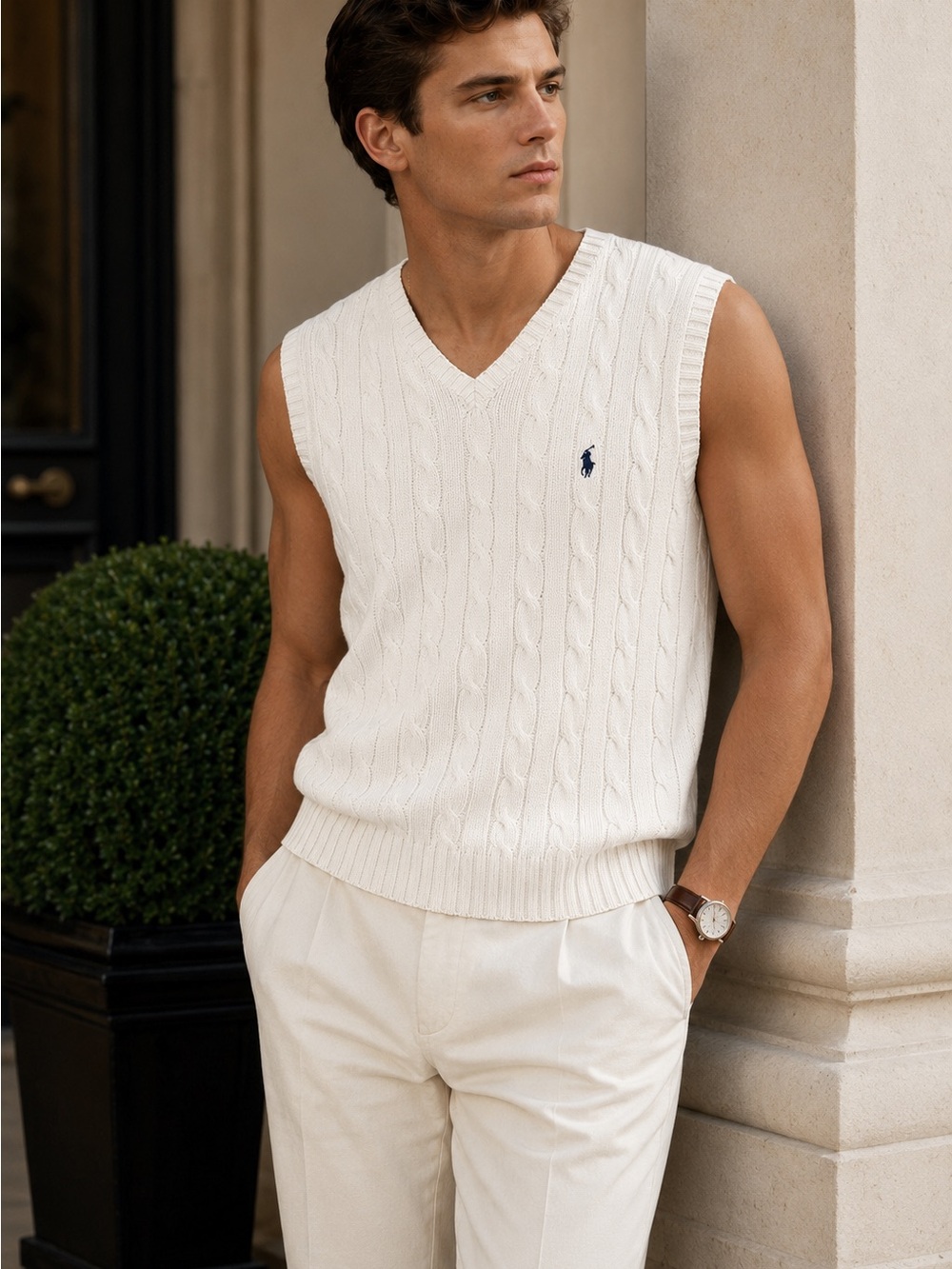 Polo Ralph Lauren 100% Cotton Cable Knit Sweater Vest Cream – L/XL